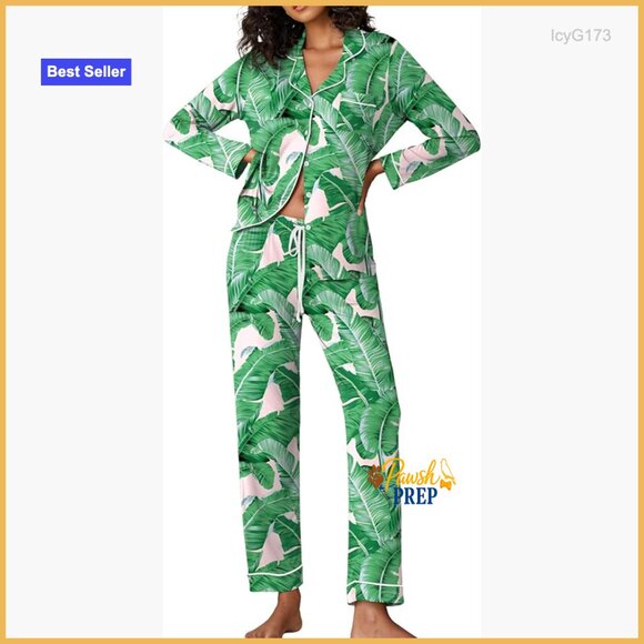 Long Sleeve Button Down Pajama Set Soft Lounge Sleepwear XS-XXL